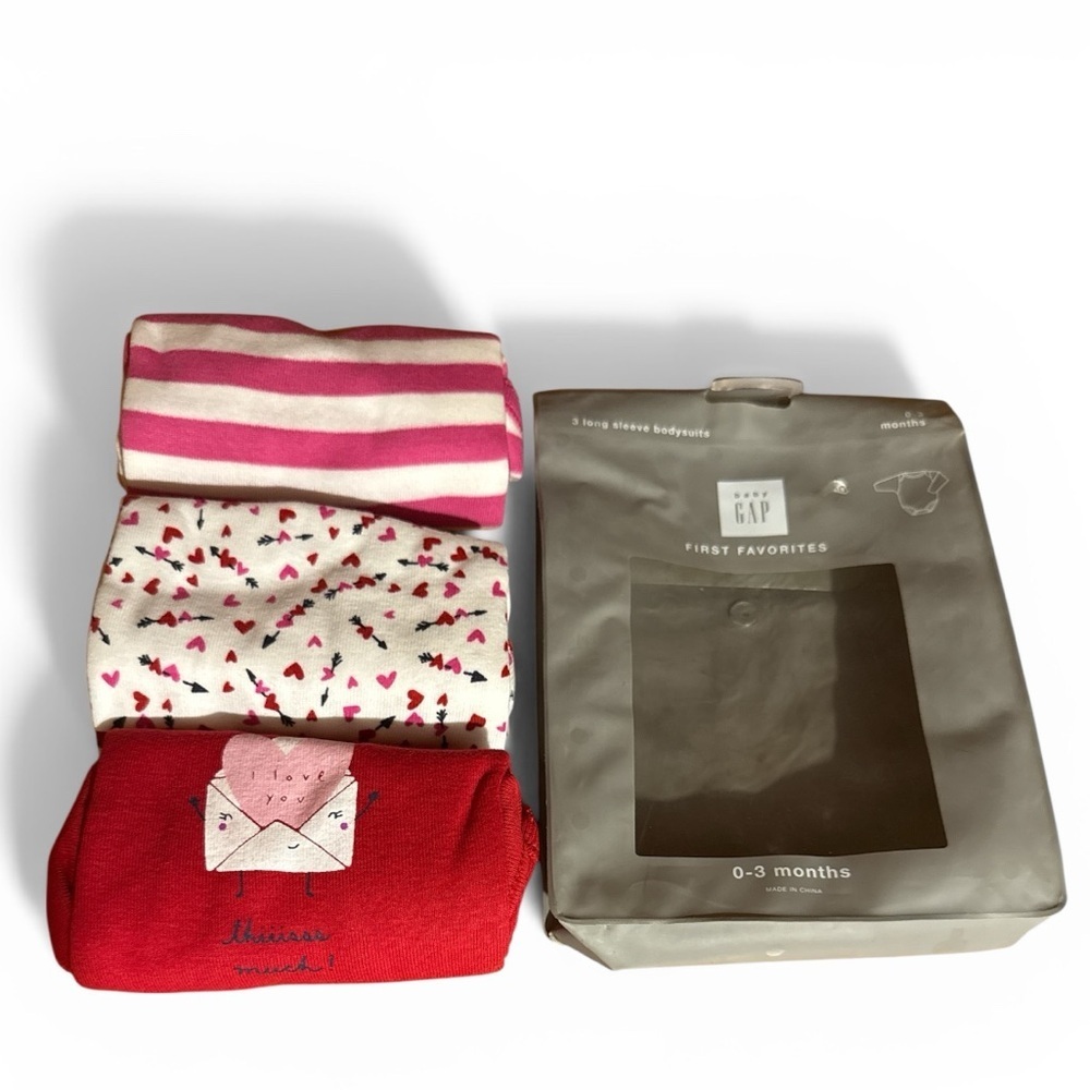 Baby GAP First Favorites Long Sleeve Bodysuits - Red, Pink, White